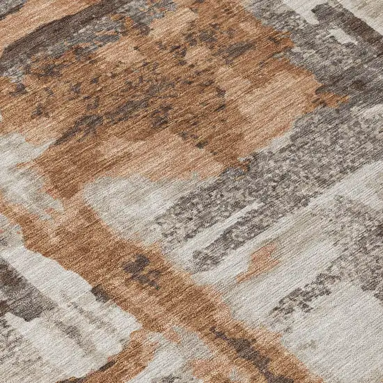 Rust And Taupe Abstract Washable Indoor Outdoor Area Rug Photo 1