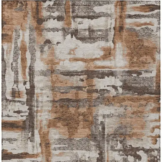 Rust And Taupe Abstract Washable Indoor Outdoor Area Rug Photo 8