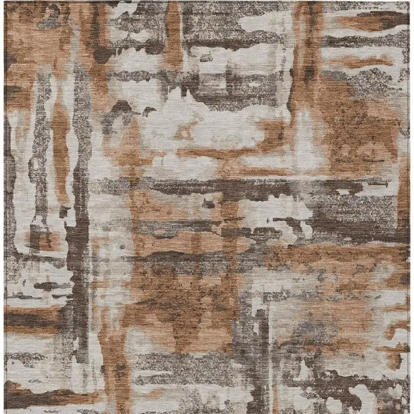 Rust And Taupe Abstract Washable Indoor Outdoor Area Rug Photo 8