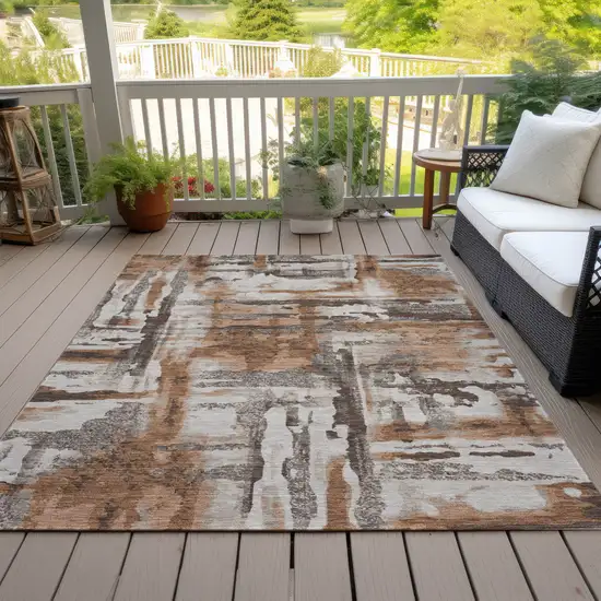 Rust And Taupe Abstract Washable Indoor Outdoor Area Rug Photo 5