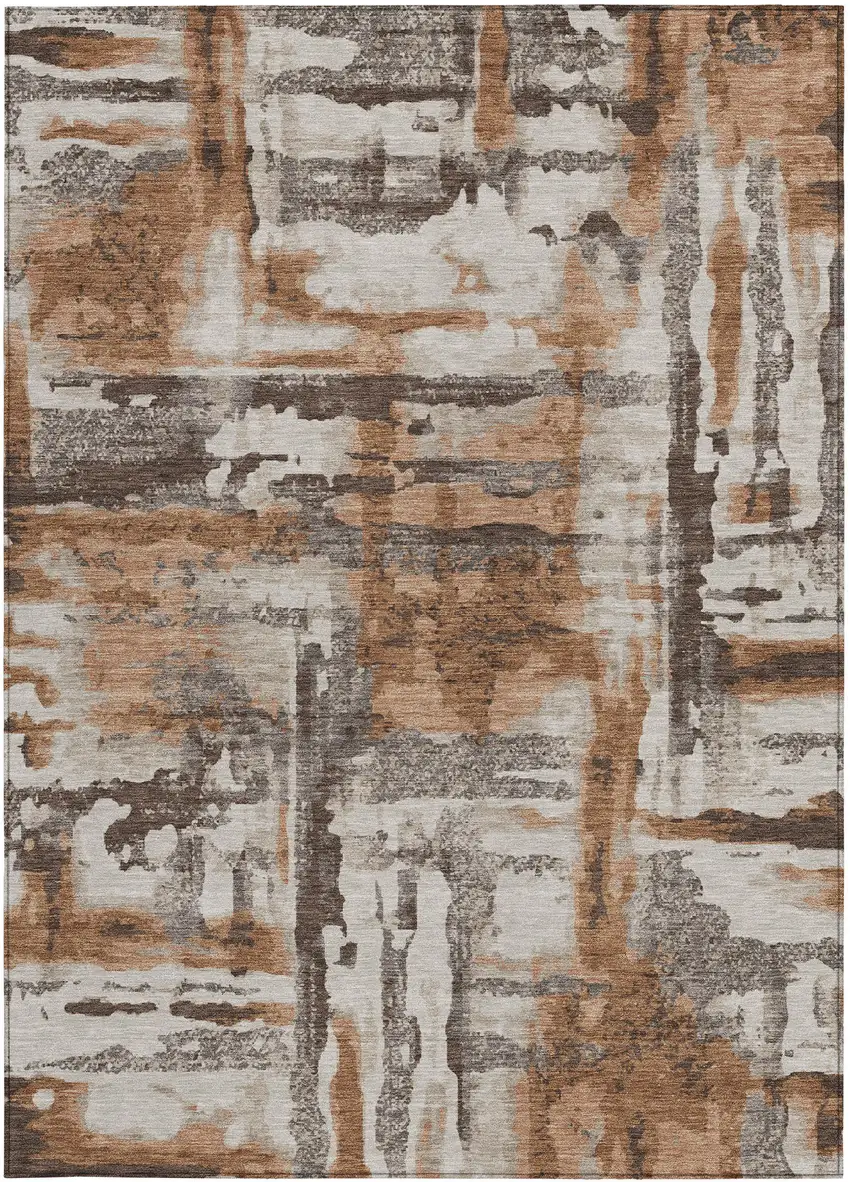 Rust And Taupe Abstract Washable Indoor Outdoor Area Rug Photo 8