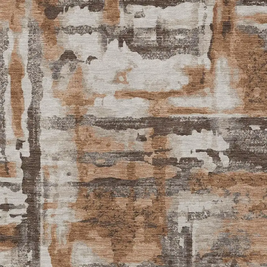 Rust And Taupe Abstract Washable Indoor Outdoor Area Rug Photo 9