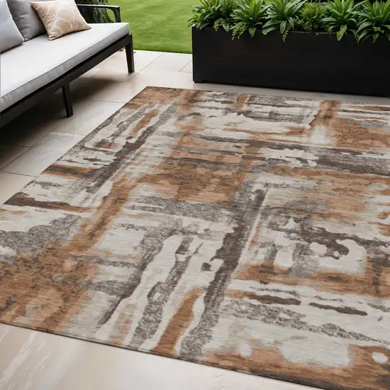Rust And Taupe Abstract Washable Indoor Outdoor Area Rug Photo 2