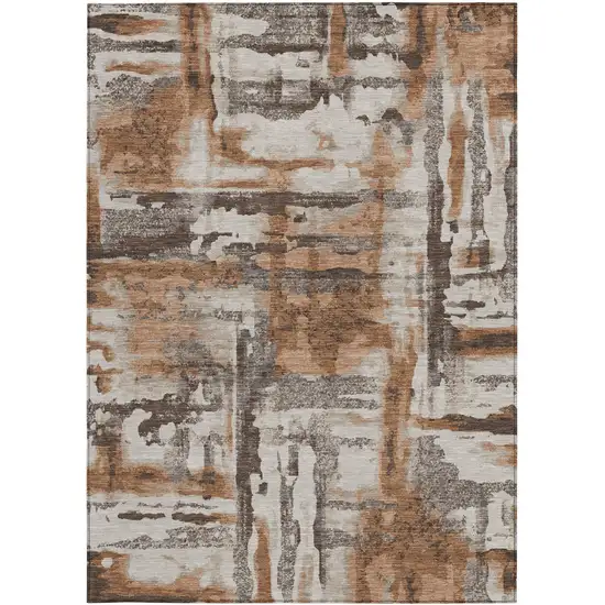 Rust And Taupe Abstract Washable Indoor Outdoor Area Rug Photo 8