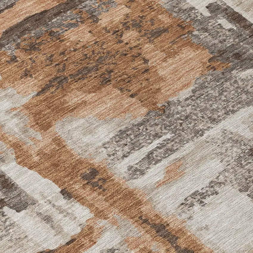 Rust And Taupe Abstract Washable Indoor Outdoor Area Rug Photo 1
