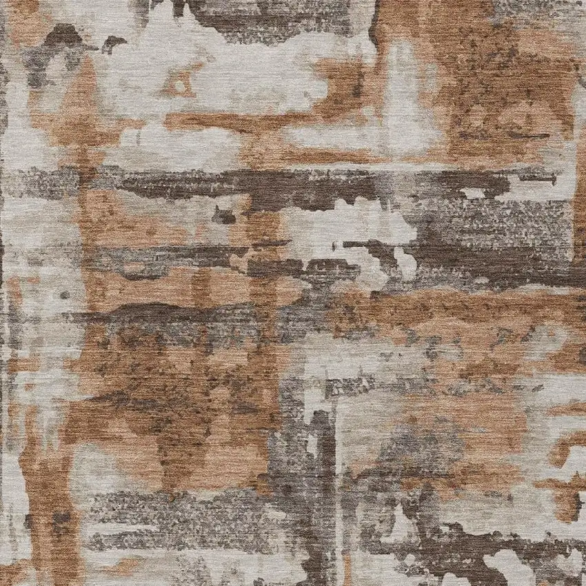 Rust And Taupe Abstract Washable Indoor Outdoor Area Rug Photo 9