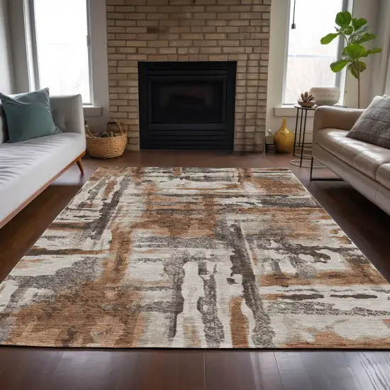 Rust And Taupe Abstract Washable Indoor Outdoor Area Rug Photo 4