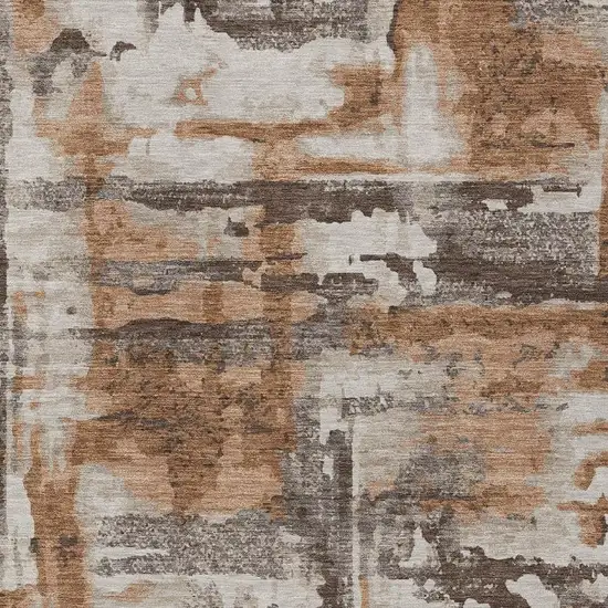 Rust And Taupe Abstract Washable Indoor Outdoor Area Rug Photo 9