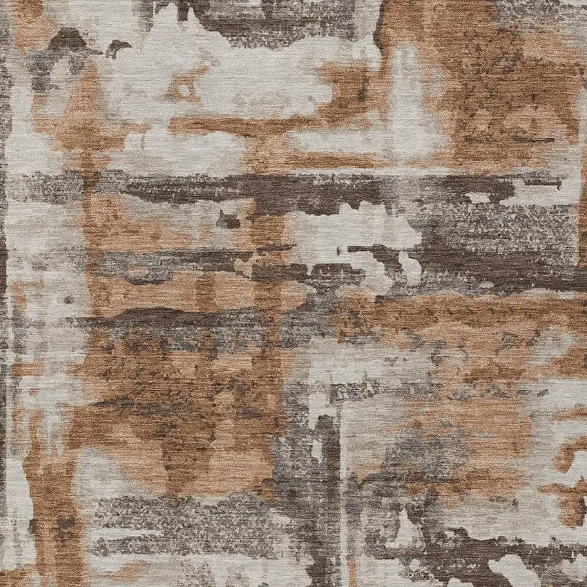 Rust And Taupe Abstract Washable Indoor Outdoor Area Rug Photo 9