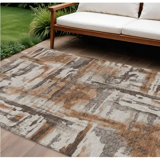 Rust And Taupe Abstract Washable Indoor Outdoor Area Rug Photo 2
