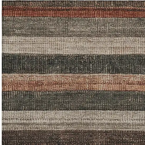 Rust And Taupe Striped Washable Indoor Outdoor Area Rug Photo 3