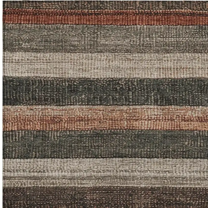 Rust And Taupe Striped Washable Indoor Outdoor Area Rug Photo 3