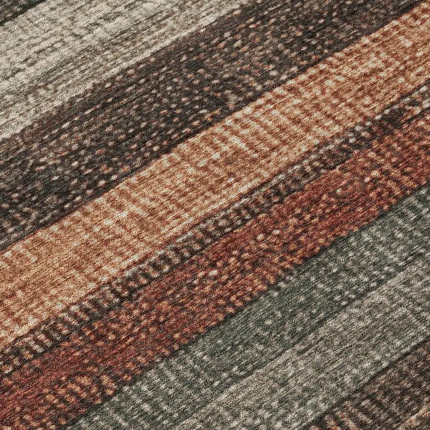 Rust And Taupe Striped Washable Indoor Outdoor Area Rug Photo 9