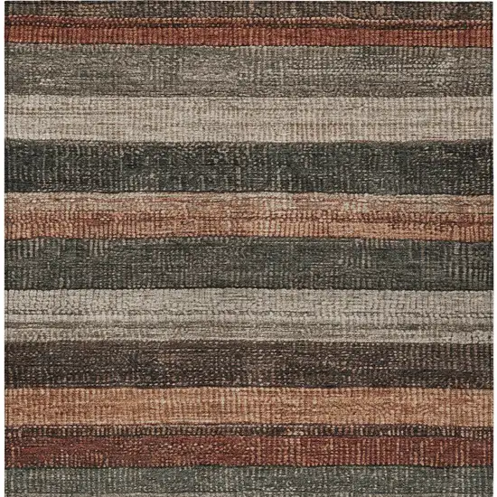 Rust And Taupe Striped Washable Indoor Outdoor Area Rug Photo 8