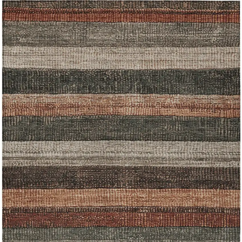 Rust And Taupe Striped Washable Indoor Outdoor Area Rug Photo 8