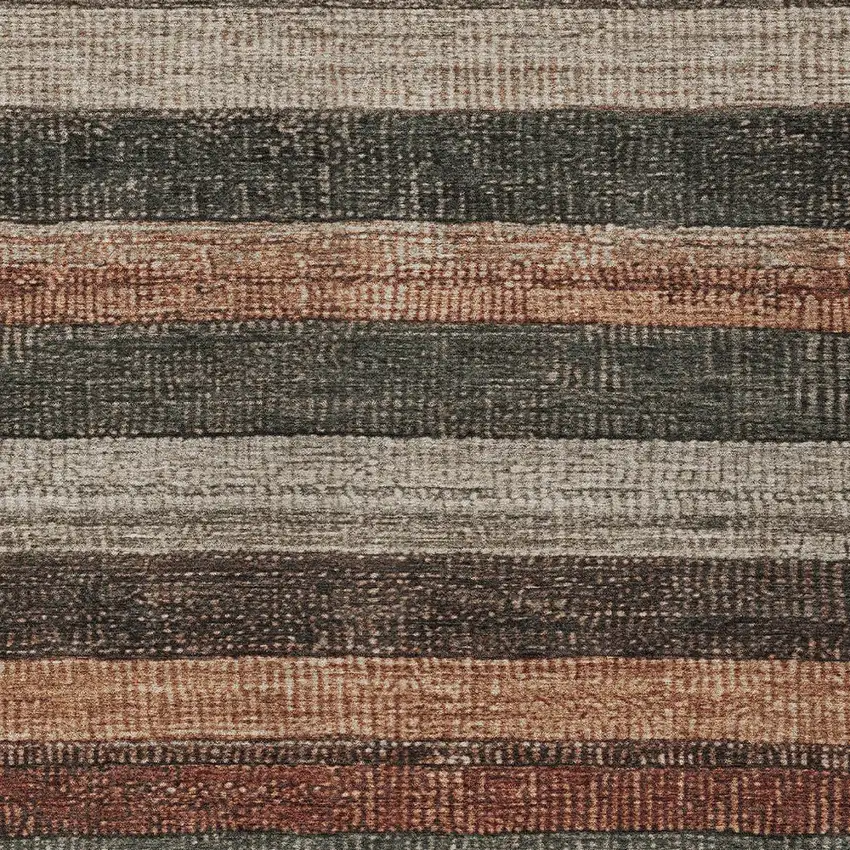 Rust And Taupe Striped Washable Indoor Outdoor Area Rug Photo 7