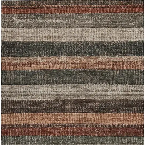 Rust And Taupe Striped Washable Indoor Outdoor Area Rug Photo 3