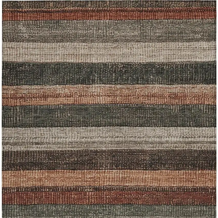Rust And Taupe Striped Washable Indoor Outdoor Area Rug Photo 3
