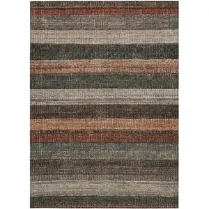 Photo of Rust And Taupe Striped Washable Indoor Outdoor Area Rug