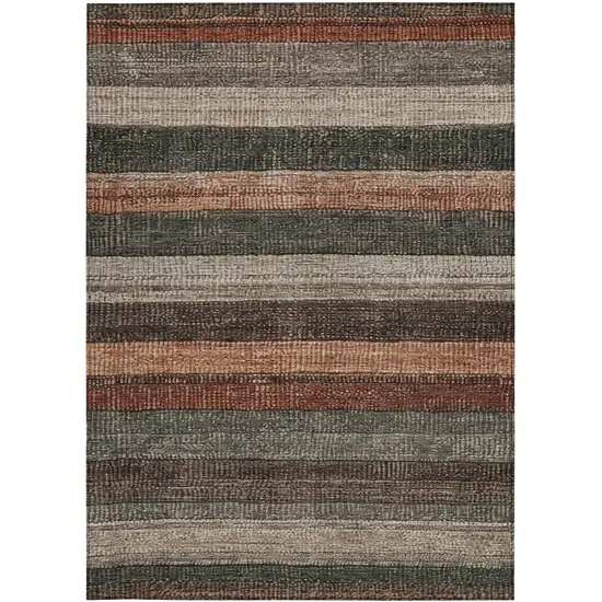Rust And Taupe Striped Washable Indoor Outdoor Area Rug Photo 1