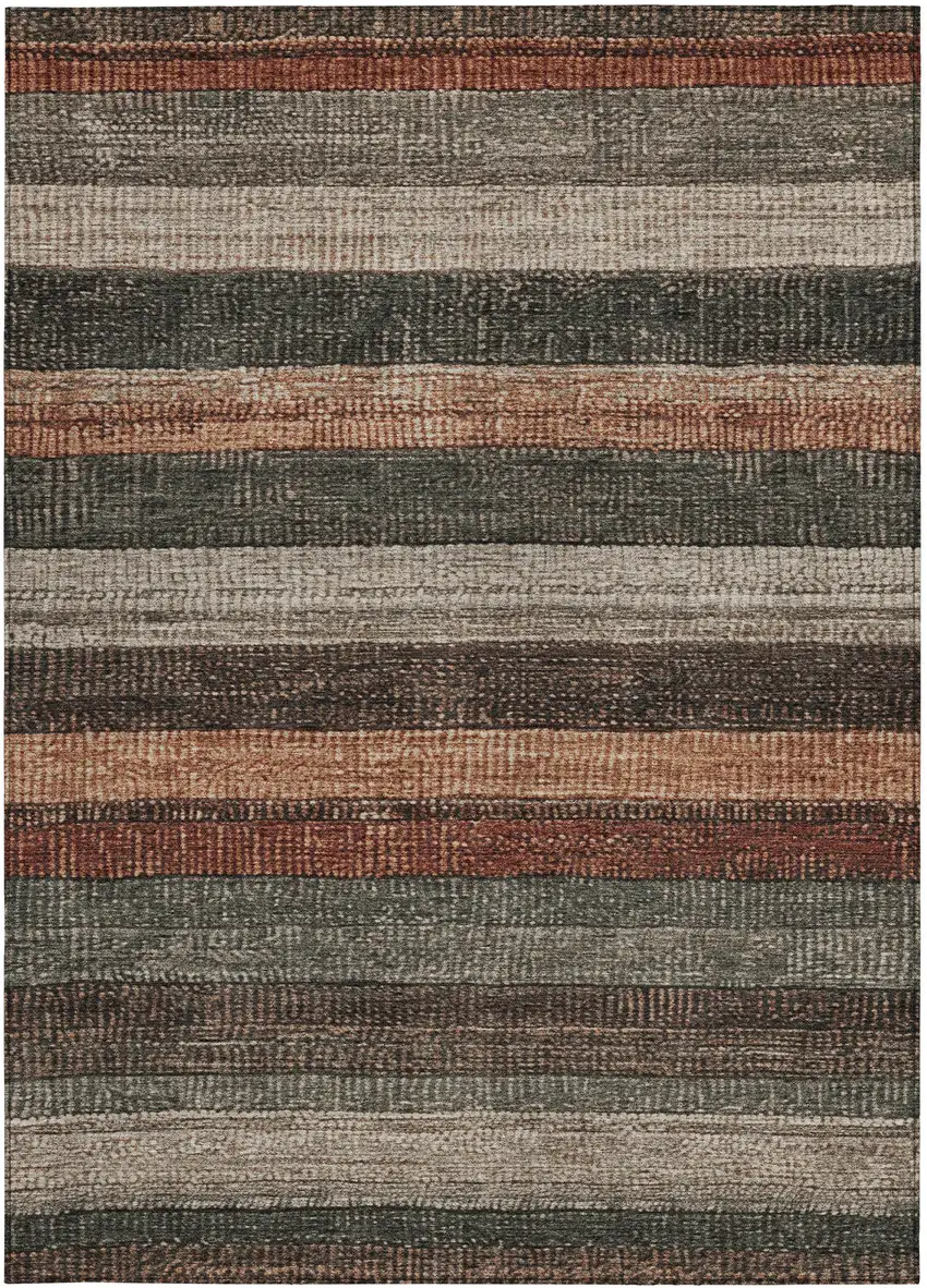 Rust And Taupe Striped Washable Indoor Outdoor Area Rug Photo 1