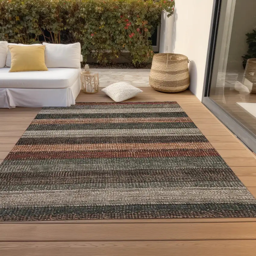 Rust And Taupe Striped Washable Indoor Outdoor Area Rug Photo 8