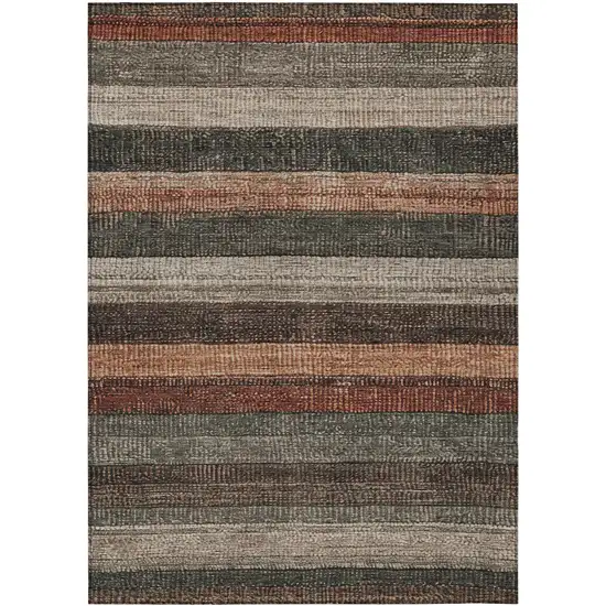 Rust And Taupe Striped Washable Indoor Outdoor Area Rug Photo 9