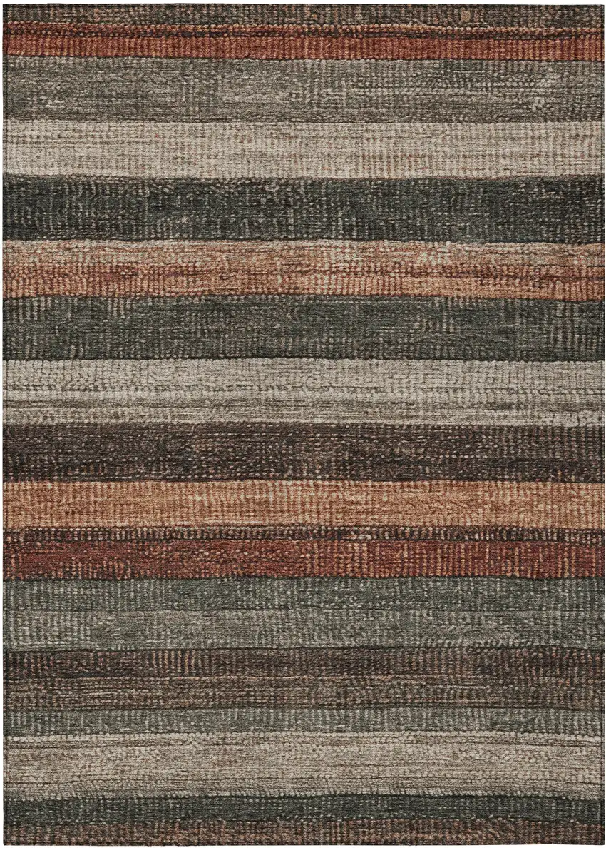 Rust And Taupe Striped Washable Indoor Outdoor Area Rug Photo 9