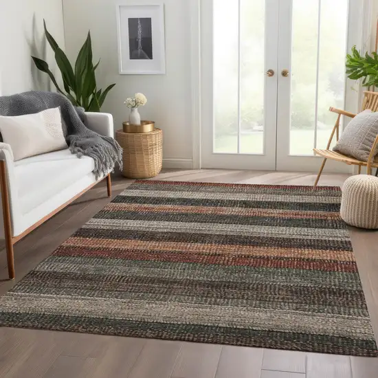 Rust And Taupe Striped Washable Indoor Outdoor Area Rug Photo 7