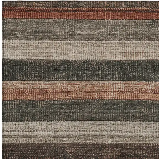 Rust And Taupe Striped Washable Indoor Outdoor Area Rug Photo 7