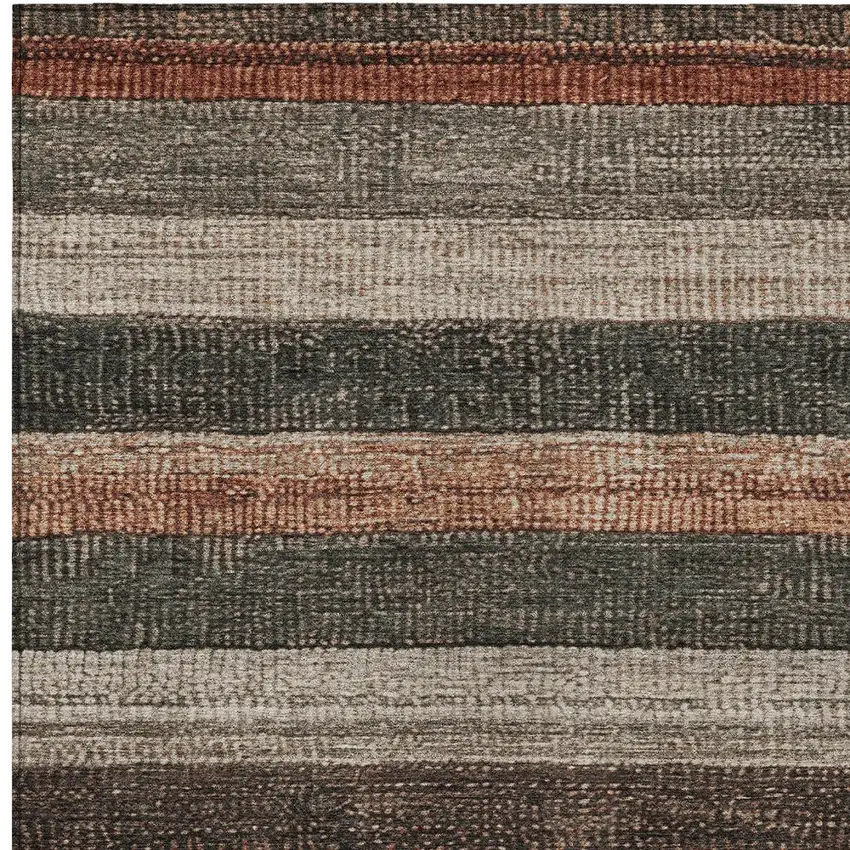 Rust And Taupe Striped Washable Indoor Outdoor Area Rug Photo 7