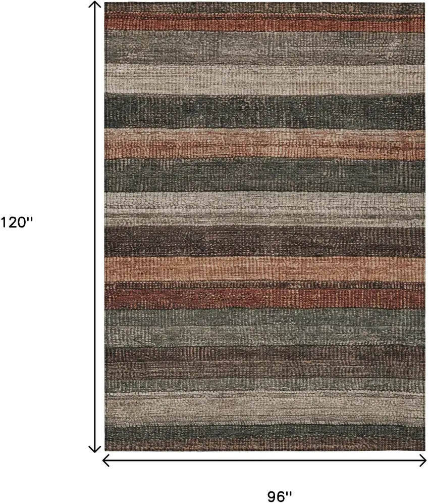 Rust And Taupe Striped Washable Indoor Outdoor Area Rug Photo 9