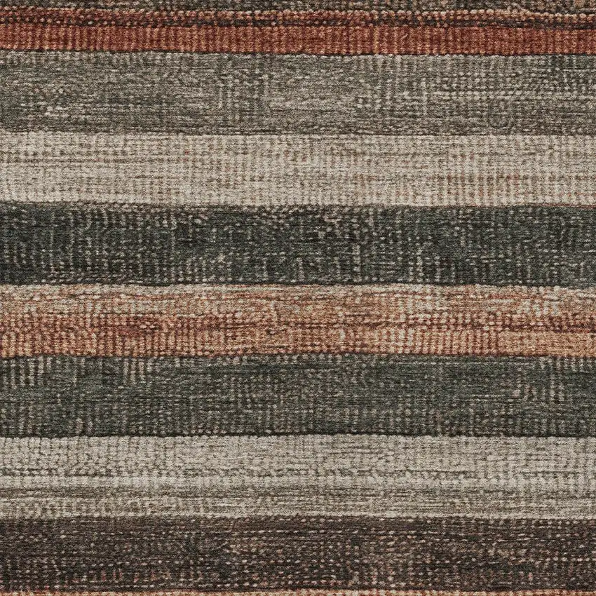 Rust And Taupe Striped Washable Indoor Outdoor Area Rug Photo 7