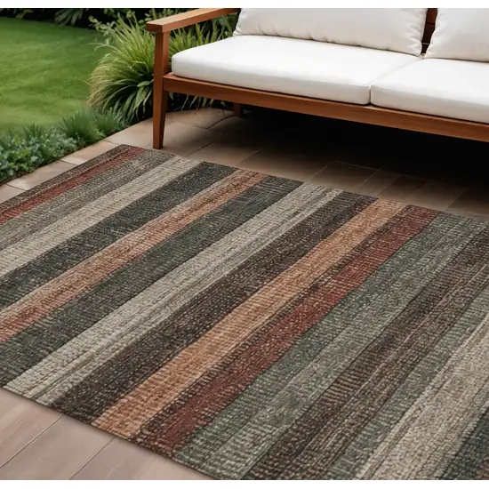 Rust And Taupe Striped Washable Indoor Outdoor Area Rug Photo 2