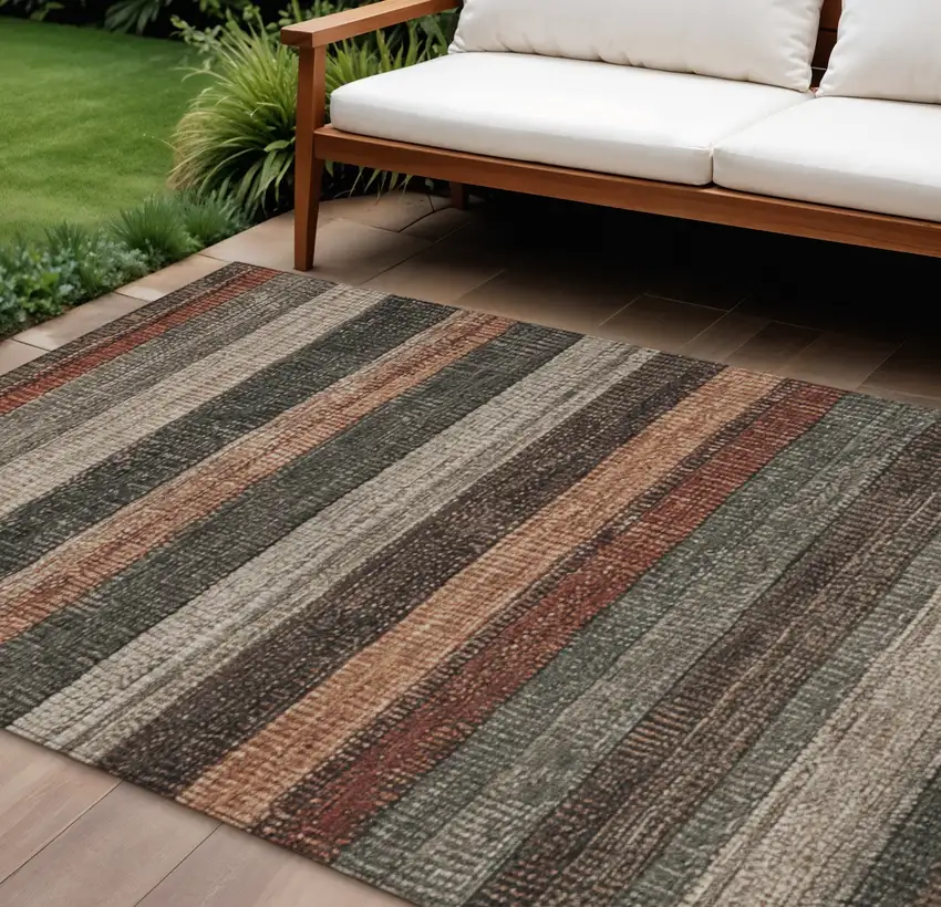 Rust And Taupe Striped Washable Indoor Outdoor Area Rug Photo 2
