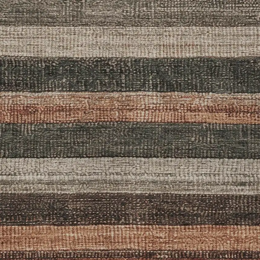 Rust And Taupe Striped Washable Indoor Outdoor Area Rug Photo 3