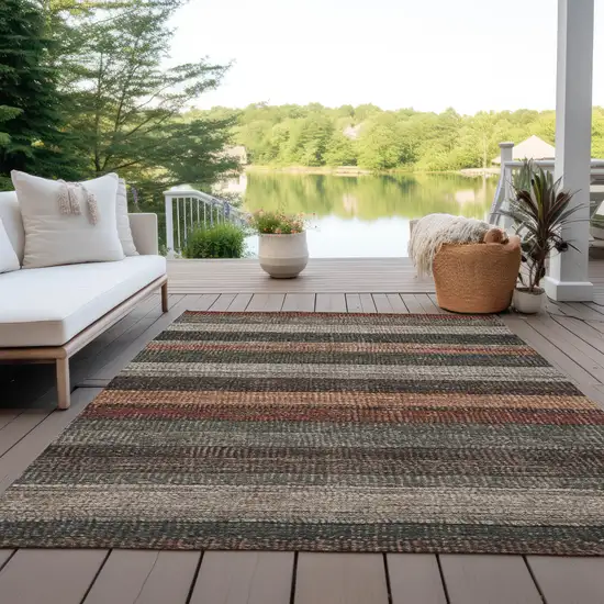 Rust And Taupe Striped Washable Indoor Outdoor Area Rug Photo 6