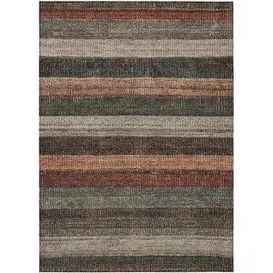 Photo of Rust And Taupe Striped Washable Indoor Outdoor Area Rug