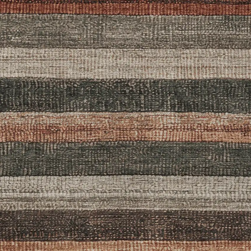 Rust And Taupe Striped Washable Indoor Outdoor Area Rug Photo 7