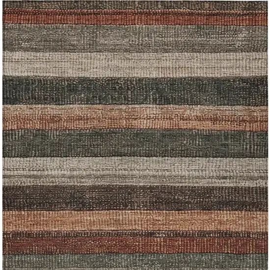 Rust And Taupe Striped Washable Indoor Outdoor Area Rug Photo 4