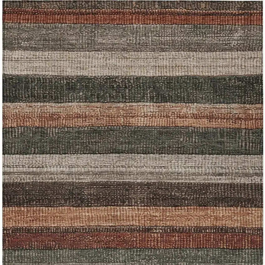 Rust And Taupe Striped Washable Indoor Outdoor Area Rug Photo 4