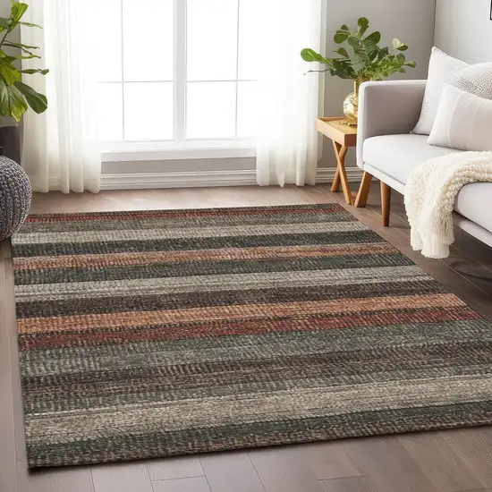 Rust And Taupe Striped Washable Indoor Outdoor Area Rug Photo 7