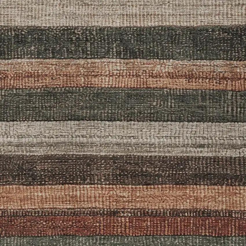 Rust And Taupe Striped Washable Indoor Outdoor Area Rug Photo 3