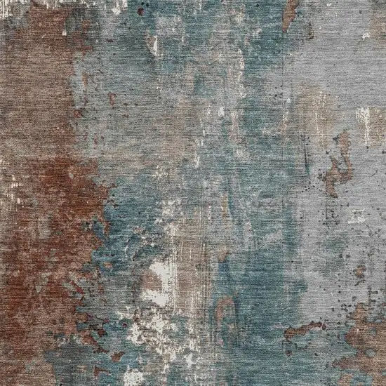 Rust And Teal Blue Abstract Washable Indoor Outdoor Area Rug Photo 3