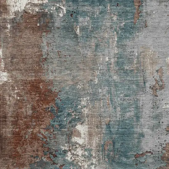 Rust And Teal Blue Abstract Washable Indoor Outdoor Area Rug Photo 6