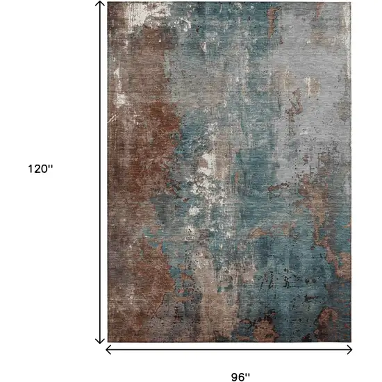 Rust And Teal Blue Abstract Washable Indoor Outdoor Area Rug Photo 9