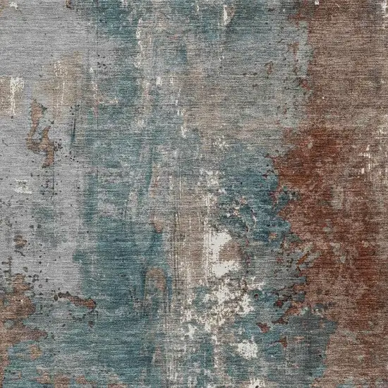 Rust And Teal Blue Abstract Washable Indoor Outdoor Area Rug Photo 3
