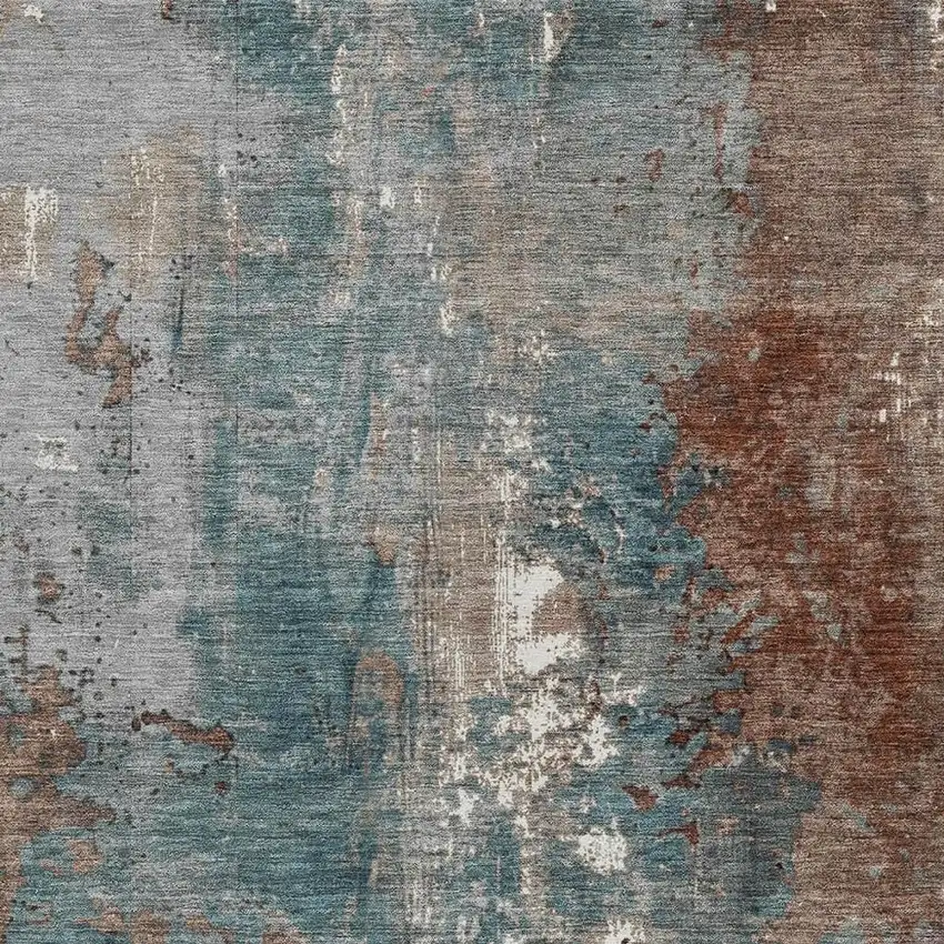 Rust And Teal Blue Abstract Washable Indoor Outdoor Area Rug Photo 3