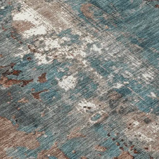 Rust And Teal Blue Abstract Washable Indoor Outdoor Area Rug Photo 9