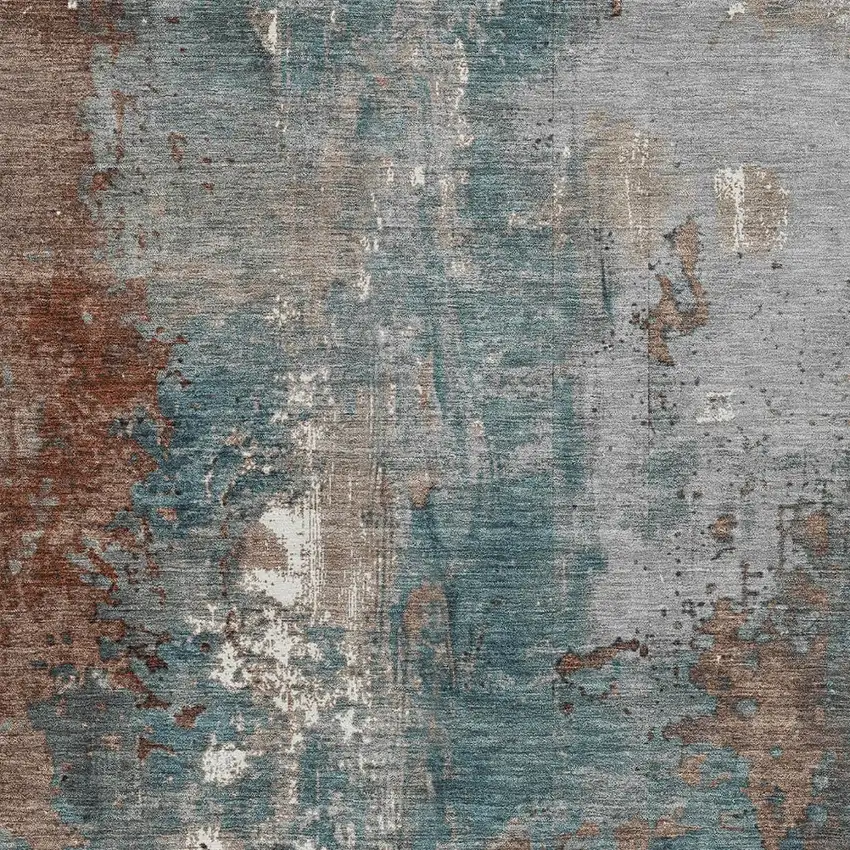 Rust And Teal Blue Abstract Washable Indoor Outdoor Area Rug Photo 6